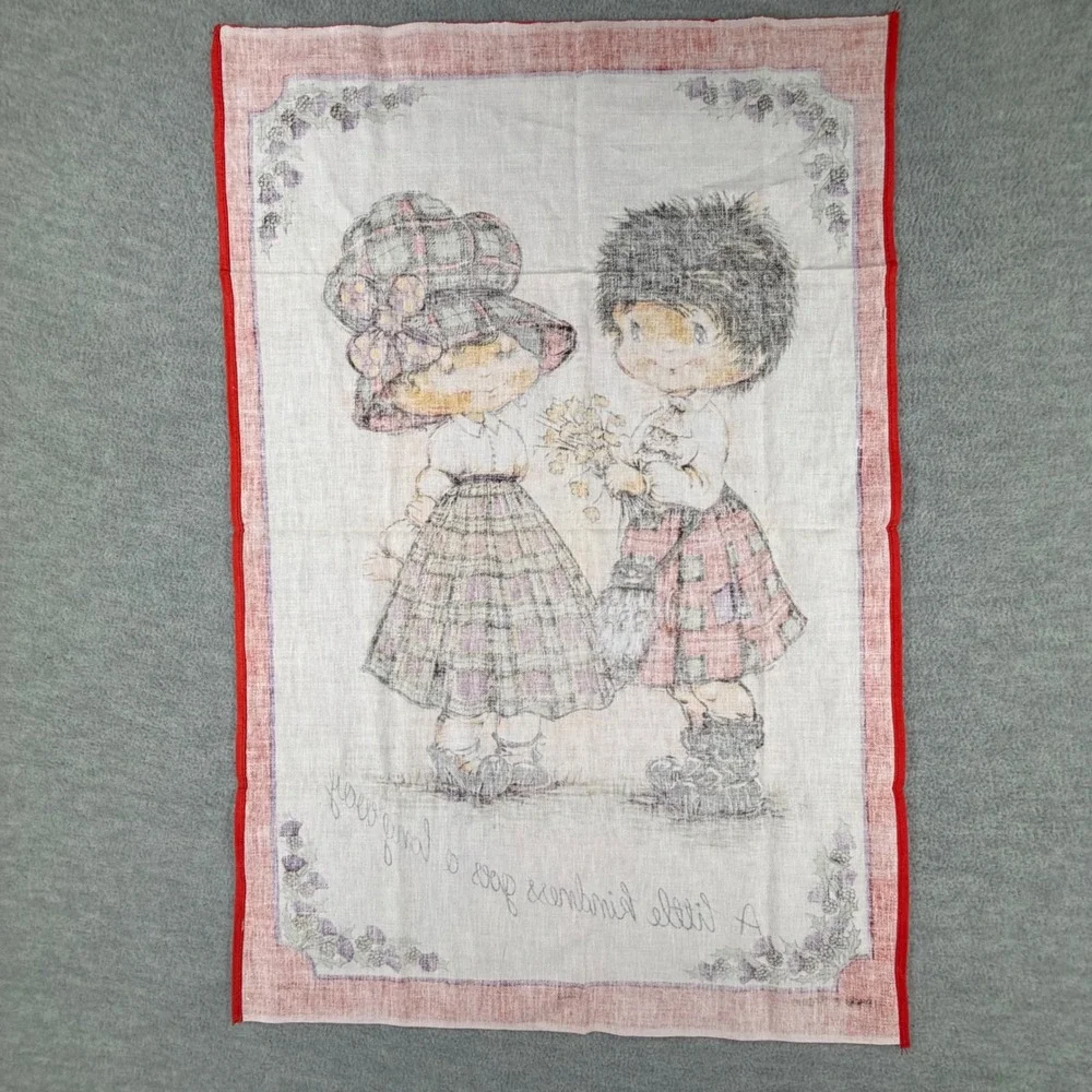 Vintage Vista Tea Towel Red Scottish Kindness Cotton Made in Britain MCM 1970 's
